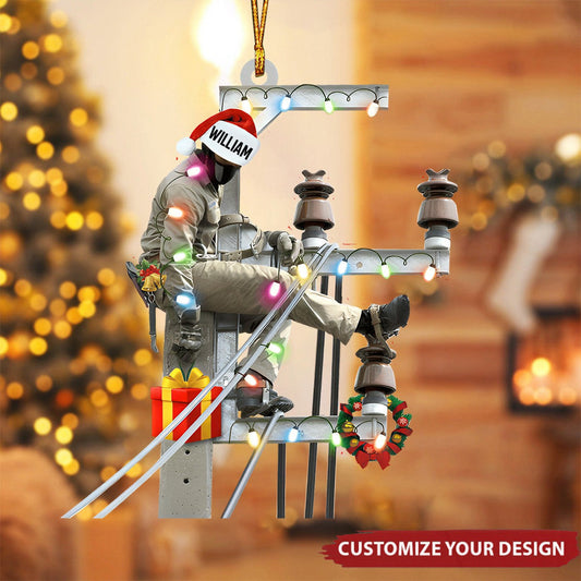 Lineman On The Pole - Personalized Acrylic Ornament