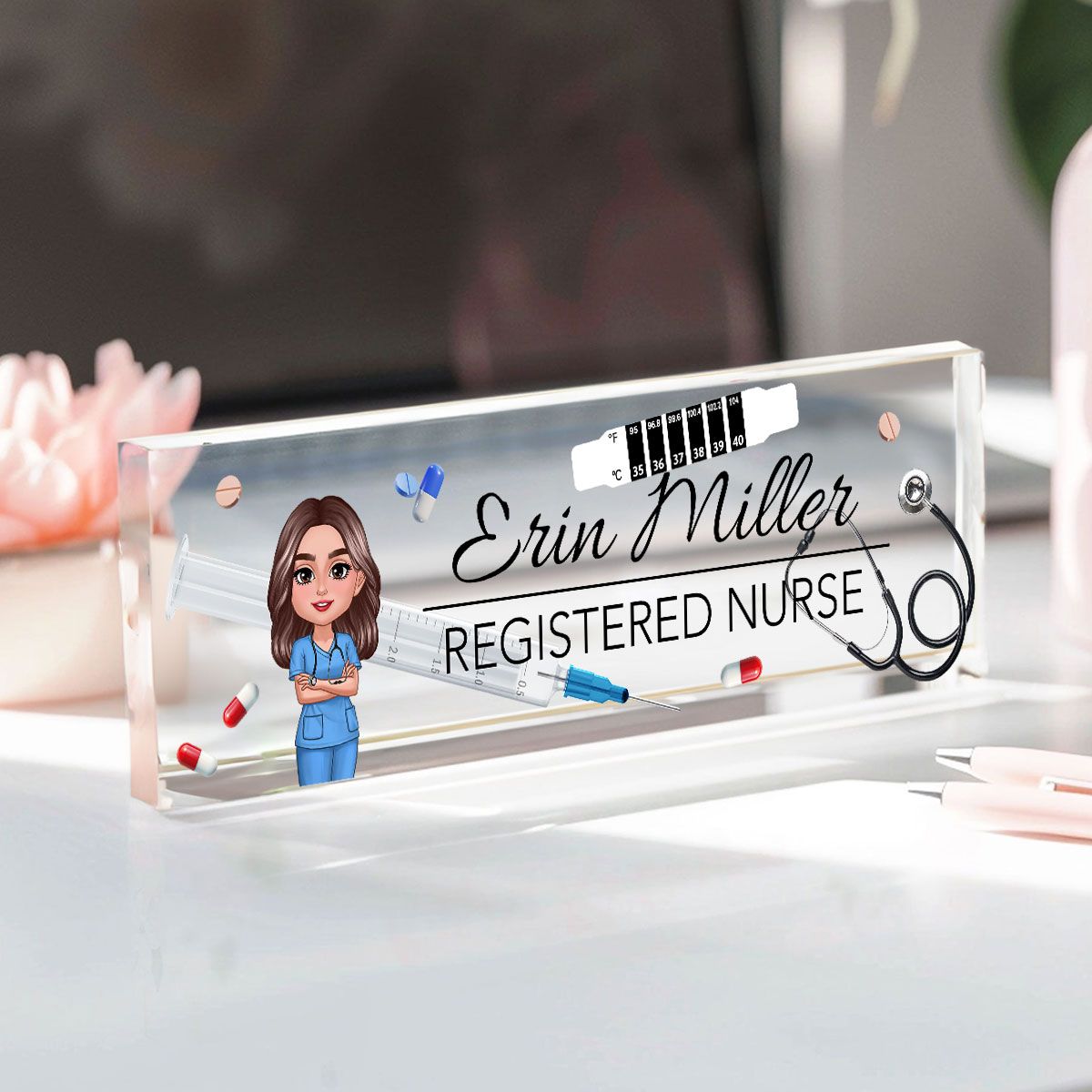 Nurse Things Personalized Acrylic Desk Name Plate, Gift For Nurse, Doctors, EMS, Healthcare Workers