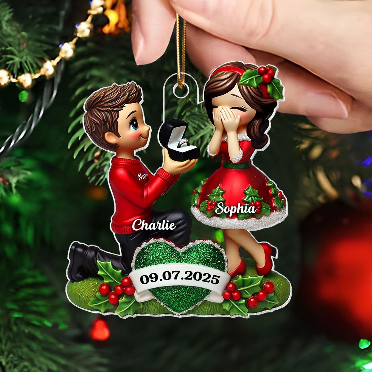 Marriage Proposal 3D Effect Ornament for Couples, Personalized Newly Engaged Gift, "She Said Yes!" Ornament