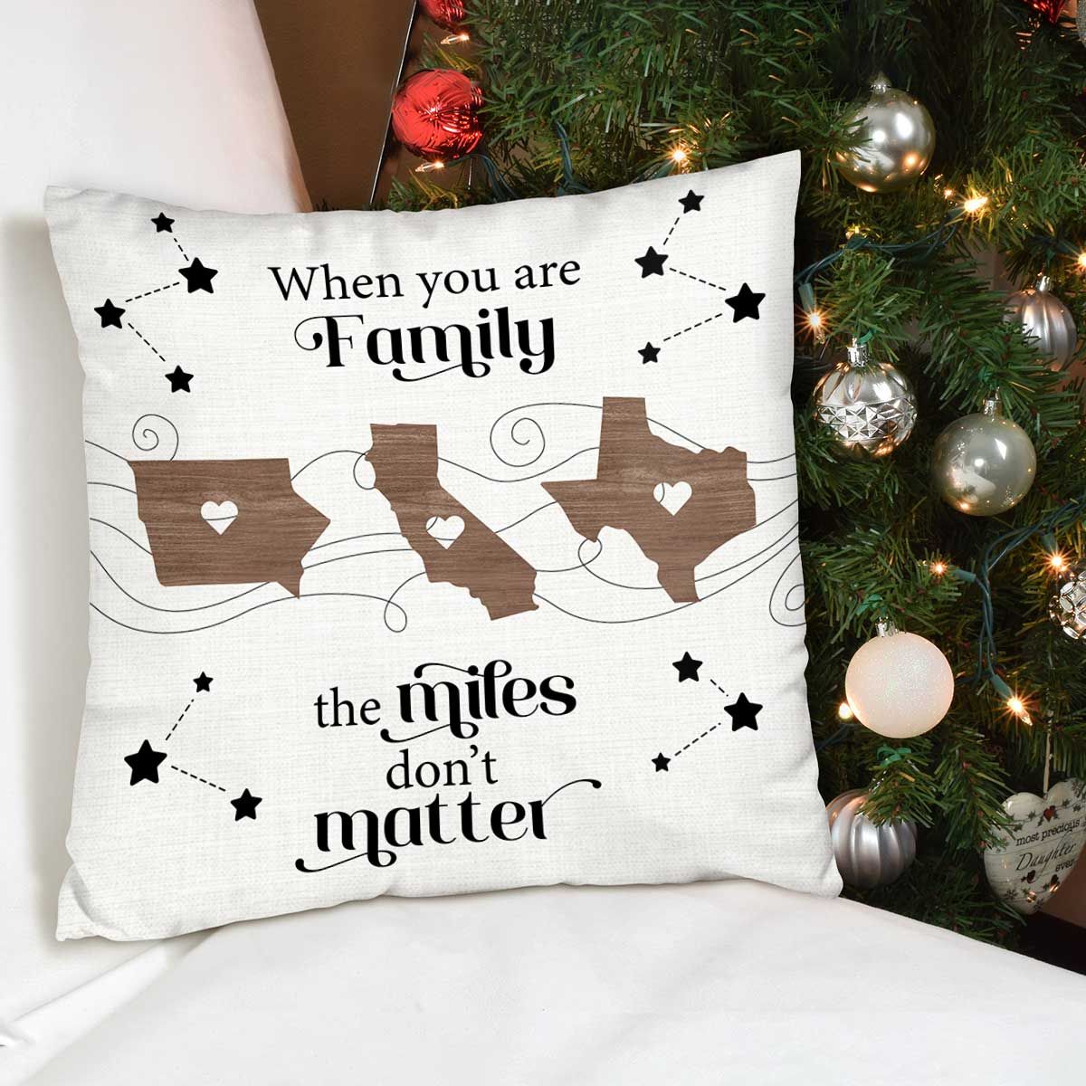 Long Distance Family Friends Siblings Sisters Besties Personalized Pillow, Togetherness Christmas Gift