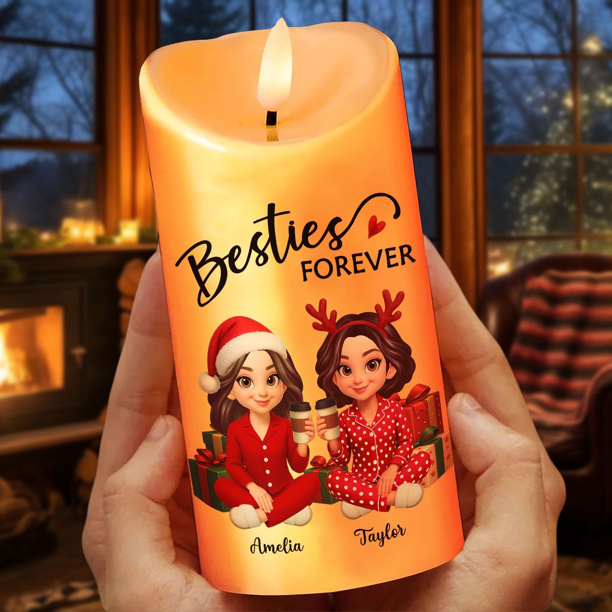 Christmas Besties Our Friendship Is Endless Personalized LED Candle