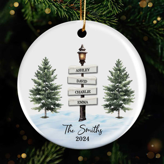 Christmas Vintage Family Lamp Post Signs Personalized Ceramic Ornament, Christmas Decoration, Christmas Gift For Families