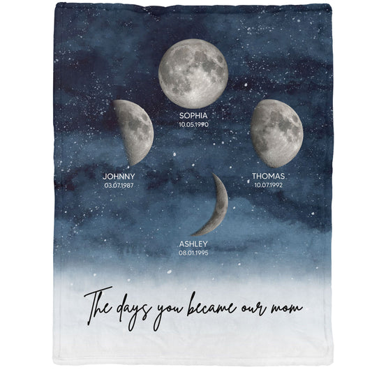 Starry Night Custom Birthday Moon Phase The Day You Became Mom Personalized Blanket, Mother's Day Gift