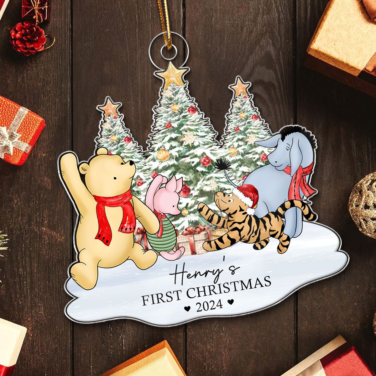 Cute Characters Baby's First Christmas Personalized Acrylic Ornament, Christmas Gift For Newborns, New Parents