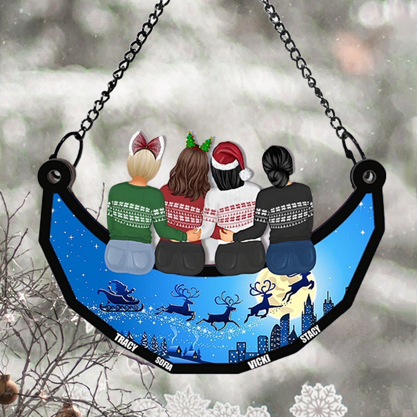 Besties Friends Sitting On The Moon - Gift For Bestie -Personalized Window Hanging Suncatcher Ornament