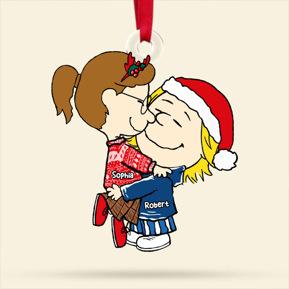 Cartoon Couple Christmas Ornaments - Kissing Couple - Personalized Gifts For Couple