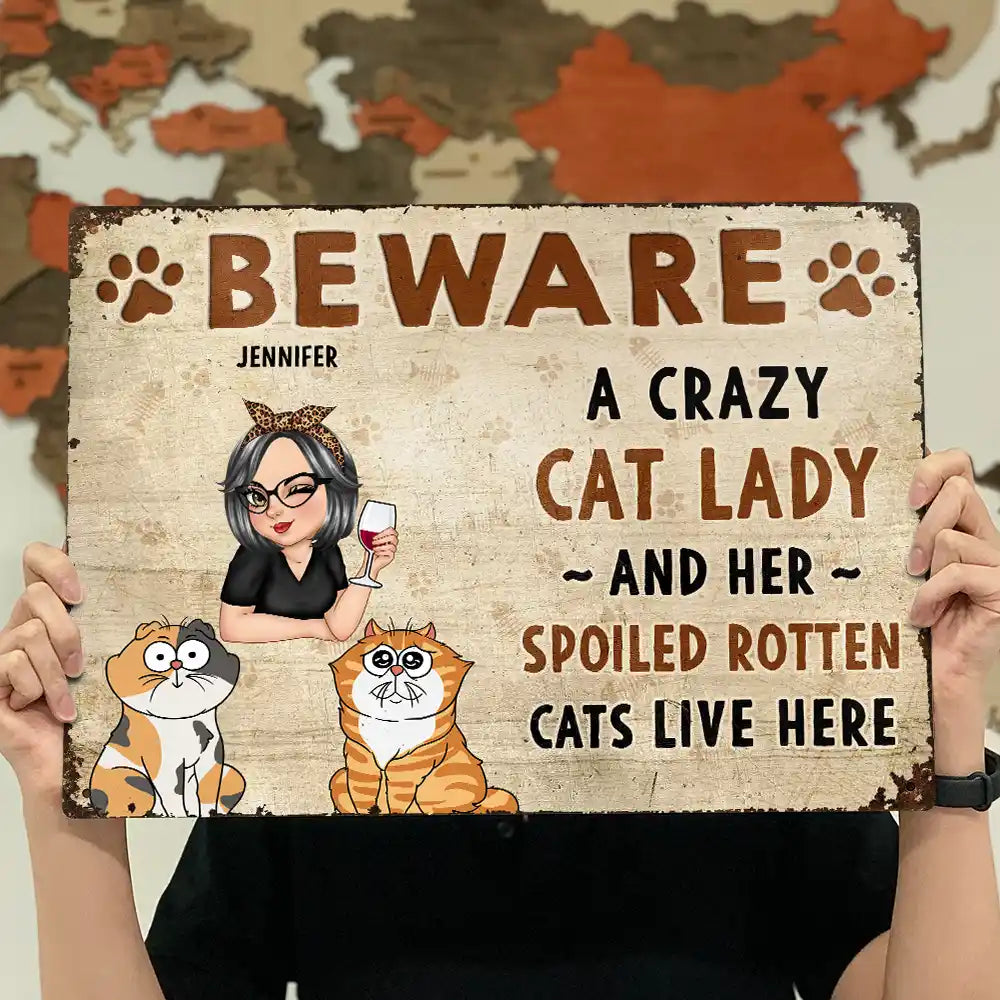 Beware A Crazy Dog & Cat Lady - Personalized Classic Metal Signs