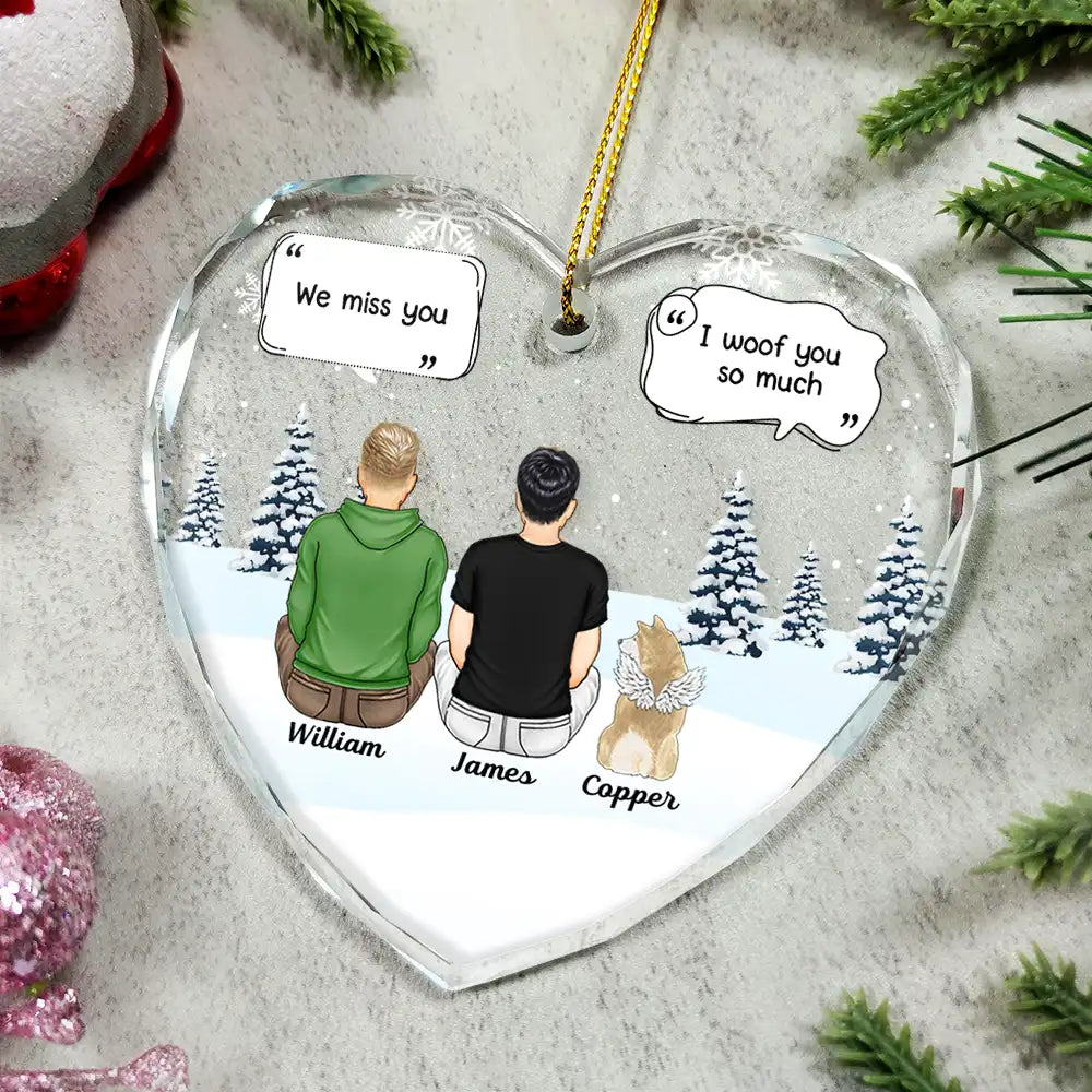 I Miss You Memorial Dog Cat - Personalized Heart Shaped Glass Ornament