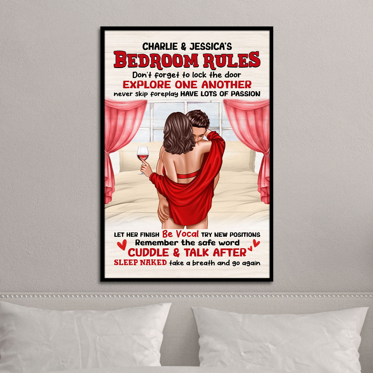 Couple Standing Kissing Bedroom Rules Personalized Vertical Poster