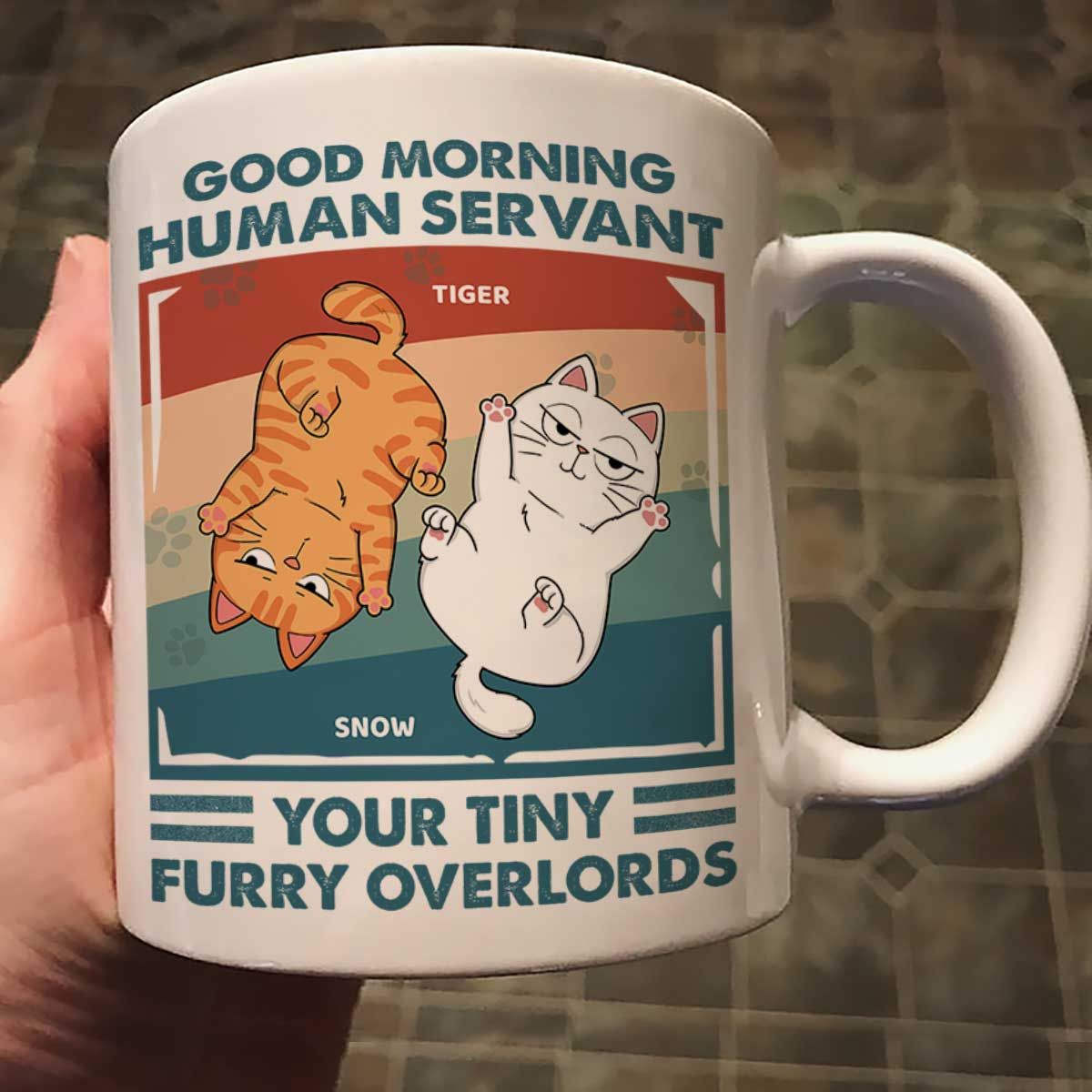 Good Morning Human Servant Retro Naughty Cats Personalized Mug