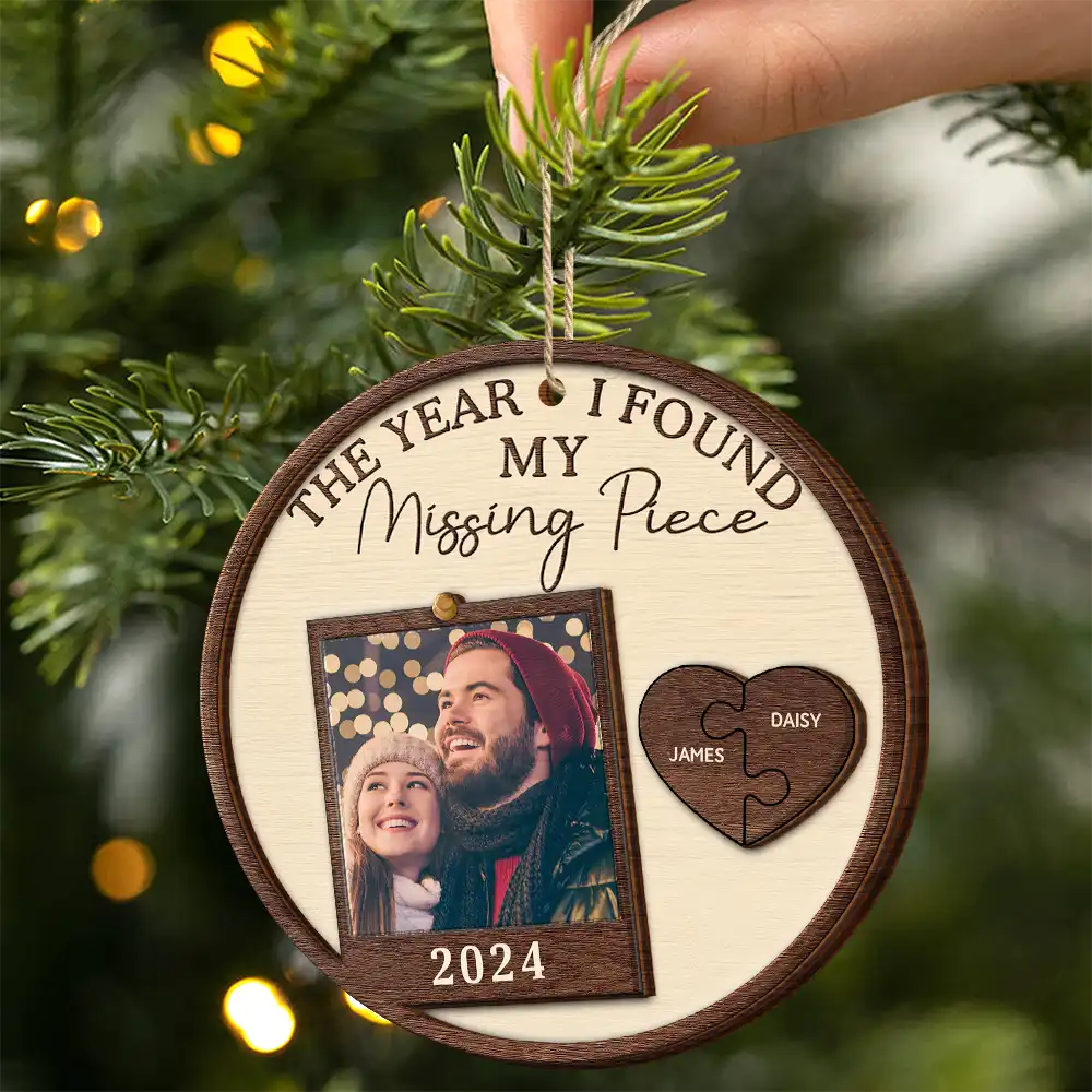 Custom Photo The Year I Found My Missing Piece Couples - Personalized 2-Layered Wooden Ornament