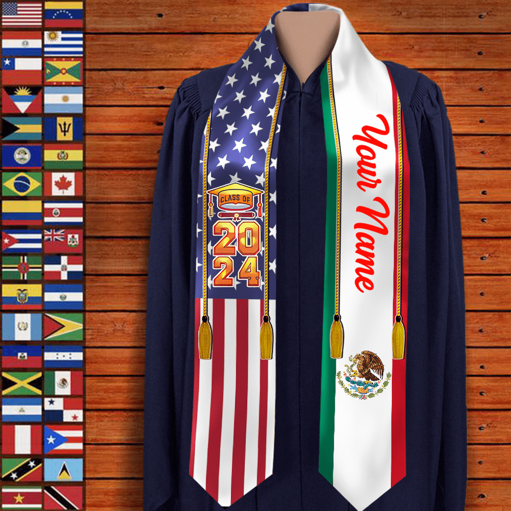 Country Flag Class of 2023 Stoles Sash, Graduation Gift, Senior Gift