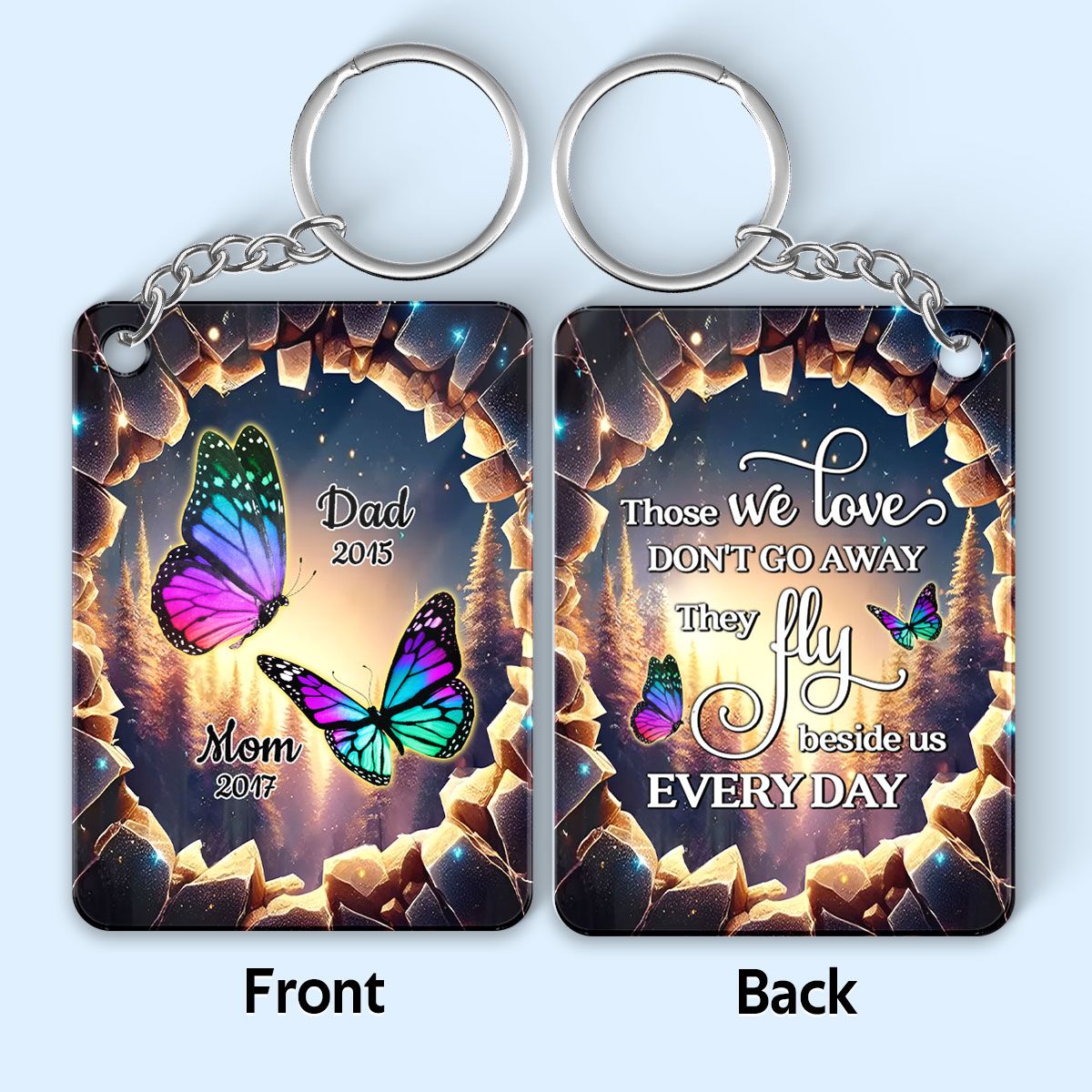 Family Butterflies 3D Hole Memorial Sympathy Gift Remembrance Keepsake Personalized Acrylic Keychain