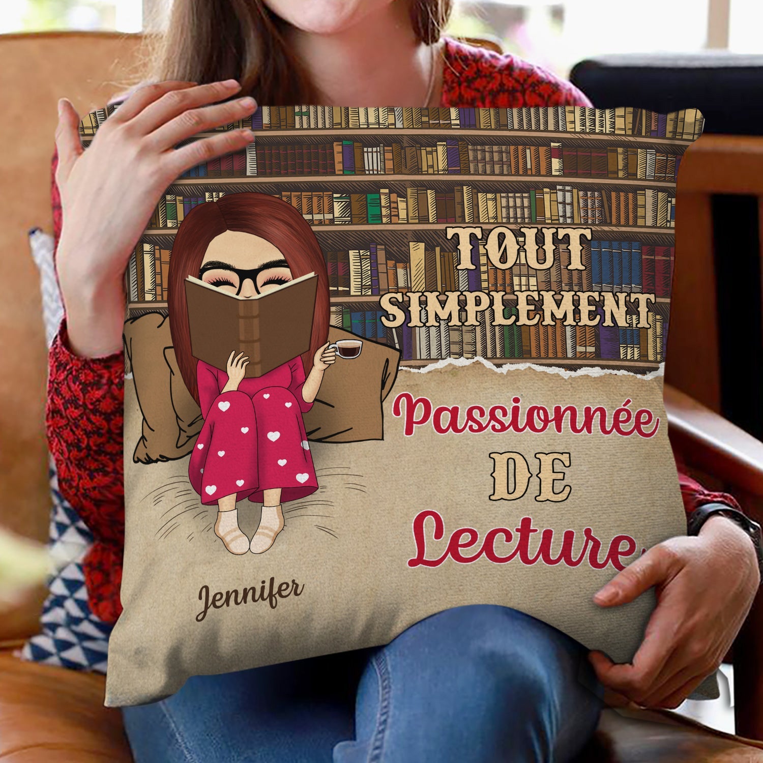 Reading French Tout Simplement Passionnée De Lecture - Oreiller Personnalisé