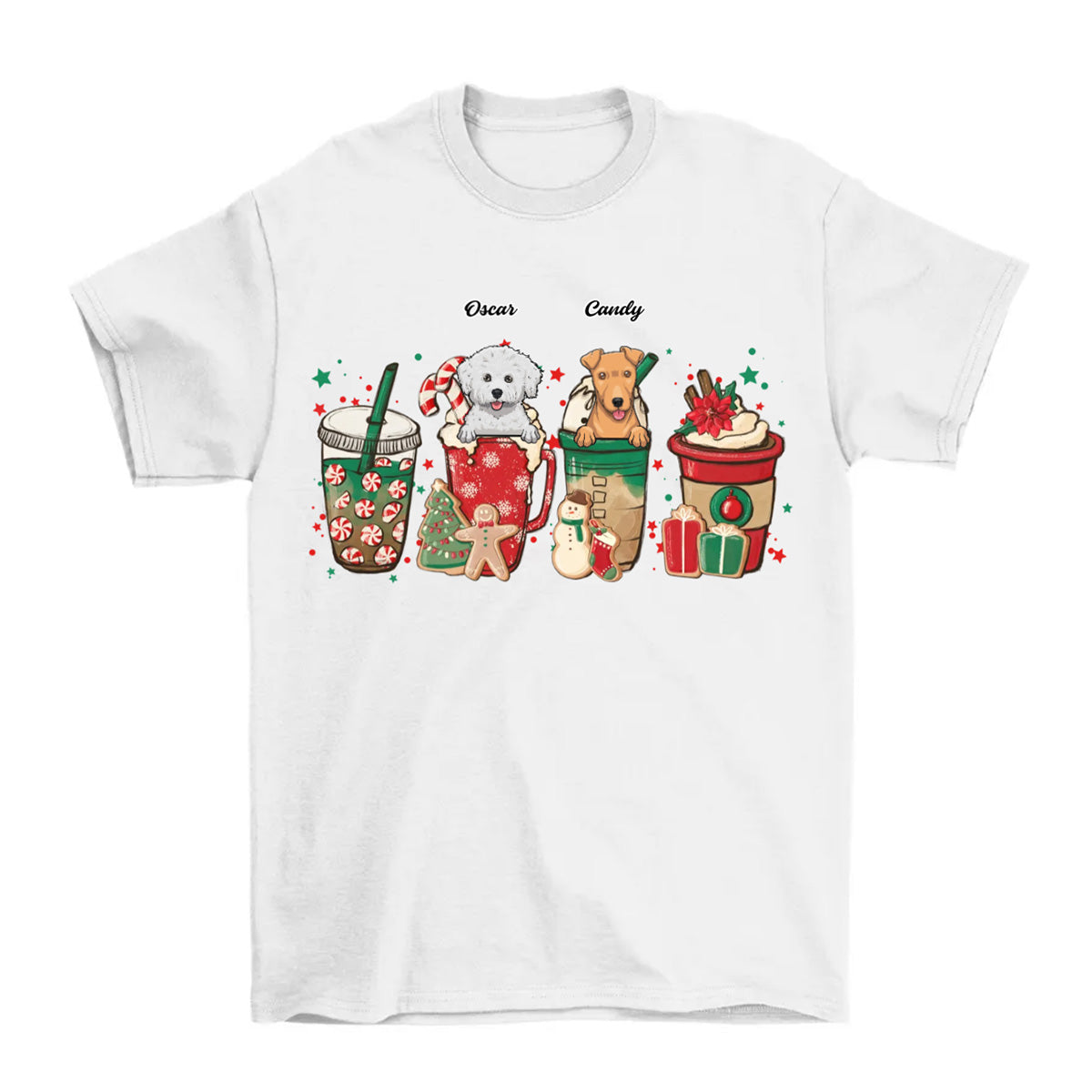 Personalized dog/cat Christmas Coffee Shirt, Peppermint Iced Latte Snowmen Sweets Shirt