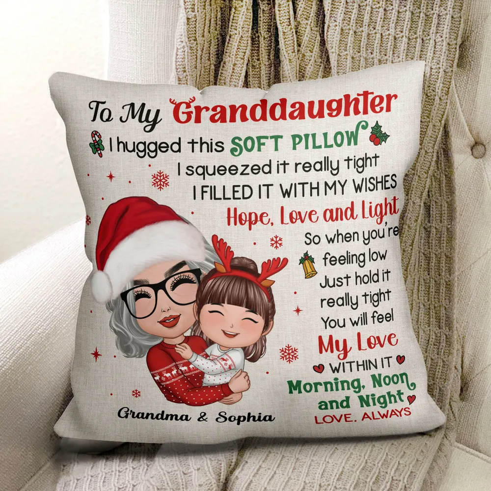 Doll Grandma Hugging Kid Christmas Gift For Granddaughter Grandson Personalized Polyester Linen Pillow