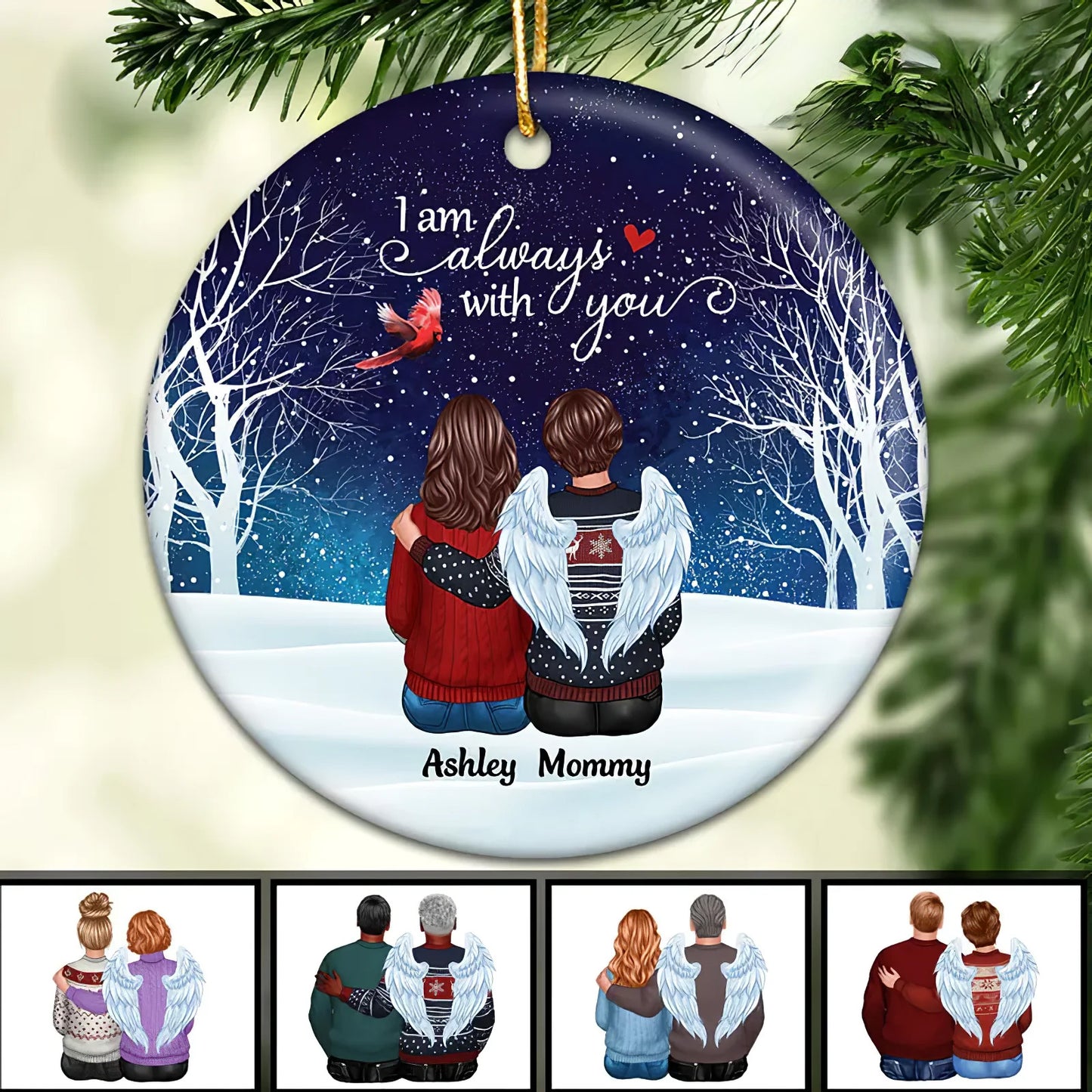 Cardinal Always With You Memorial Snow Personalized Circle Ornament