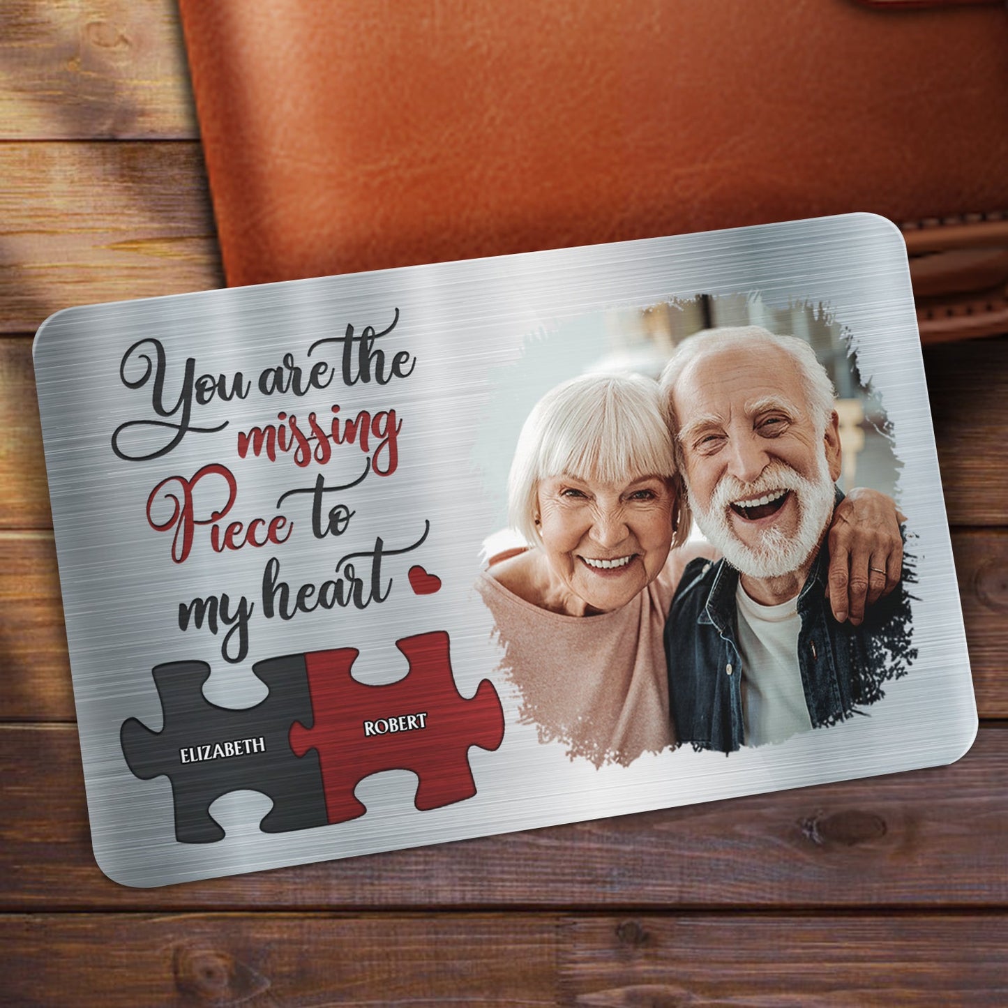 Missing Piece To My Heart - Anniversary Gift For Spouse, Lover, Couple - Personalized Custom Photo Aluminum Wallet Card