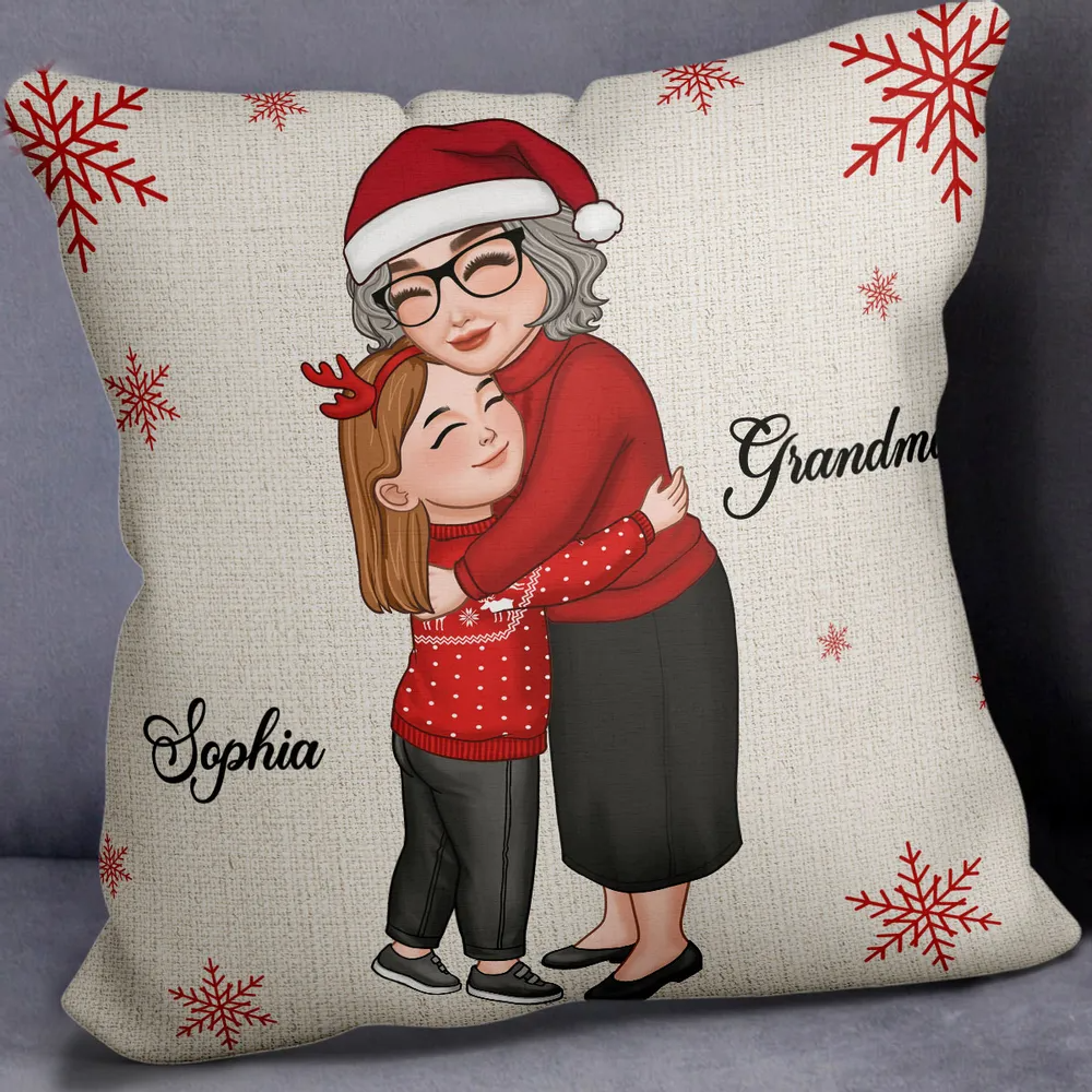 Grandma & Grandkid Hugging Christmas Gift For Granddaughter Grandson Personalized Pillow
