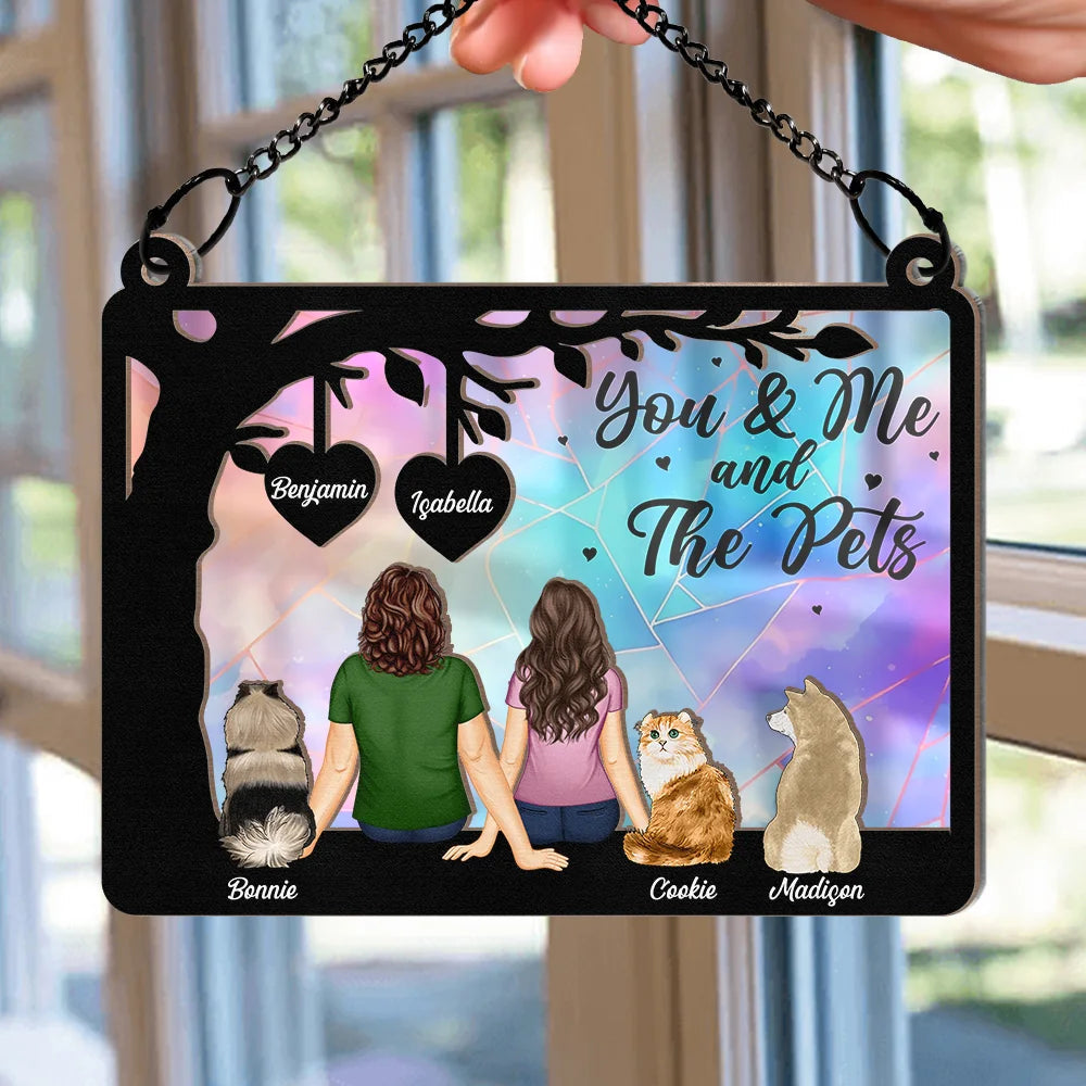 Pet Couple You & Me And The Dogs - Personalized Window Hanging Suncatcher Ornament