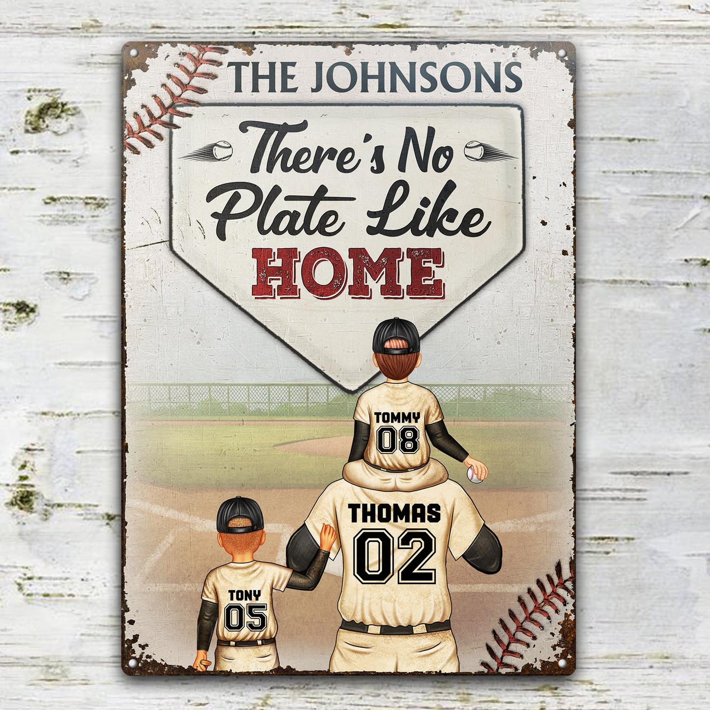 There's No Plate Like Home - Gift For Family, Baseball, Softball Fans - Personalized Custom Classic Metal Signs