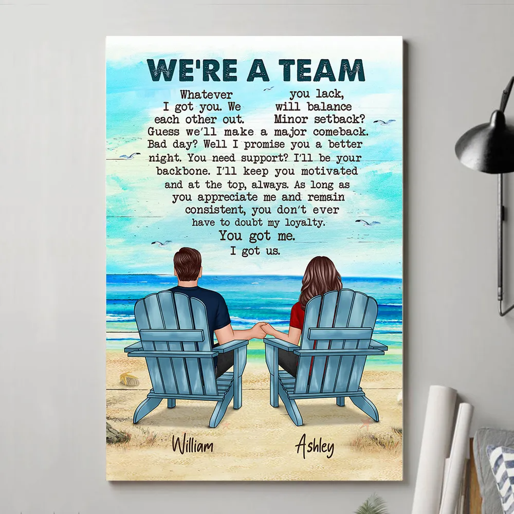 We‘re A Team Couple Beach Landscape Personalized Vertical Poster