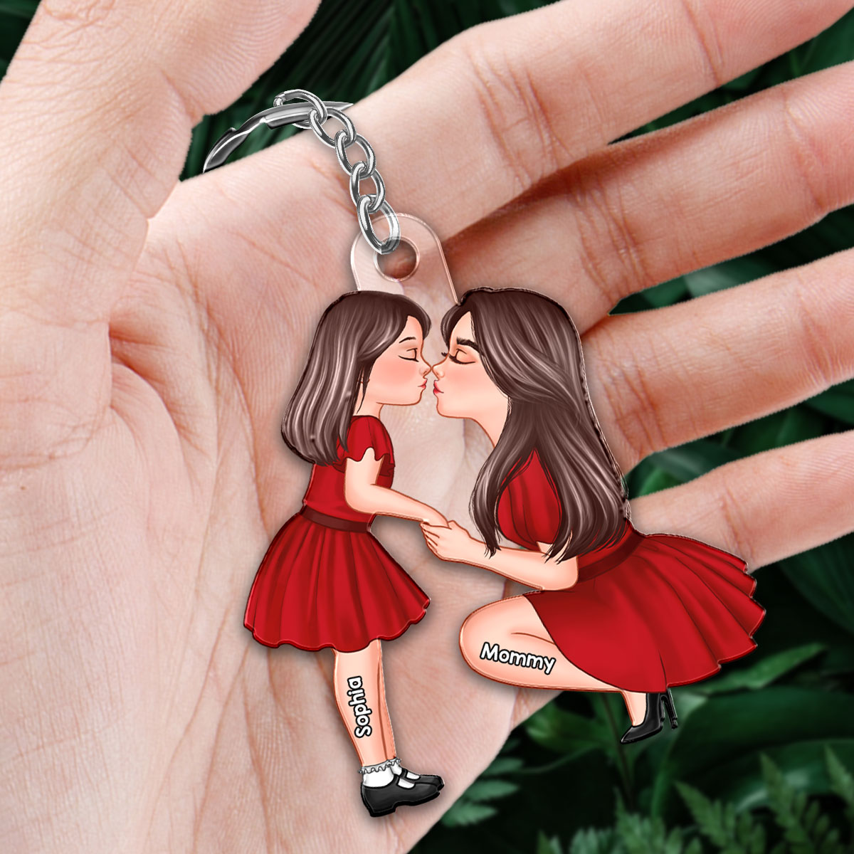 Mom And Kid Holding Hands Kissing Personalized Acrylic Keychain