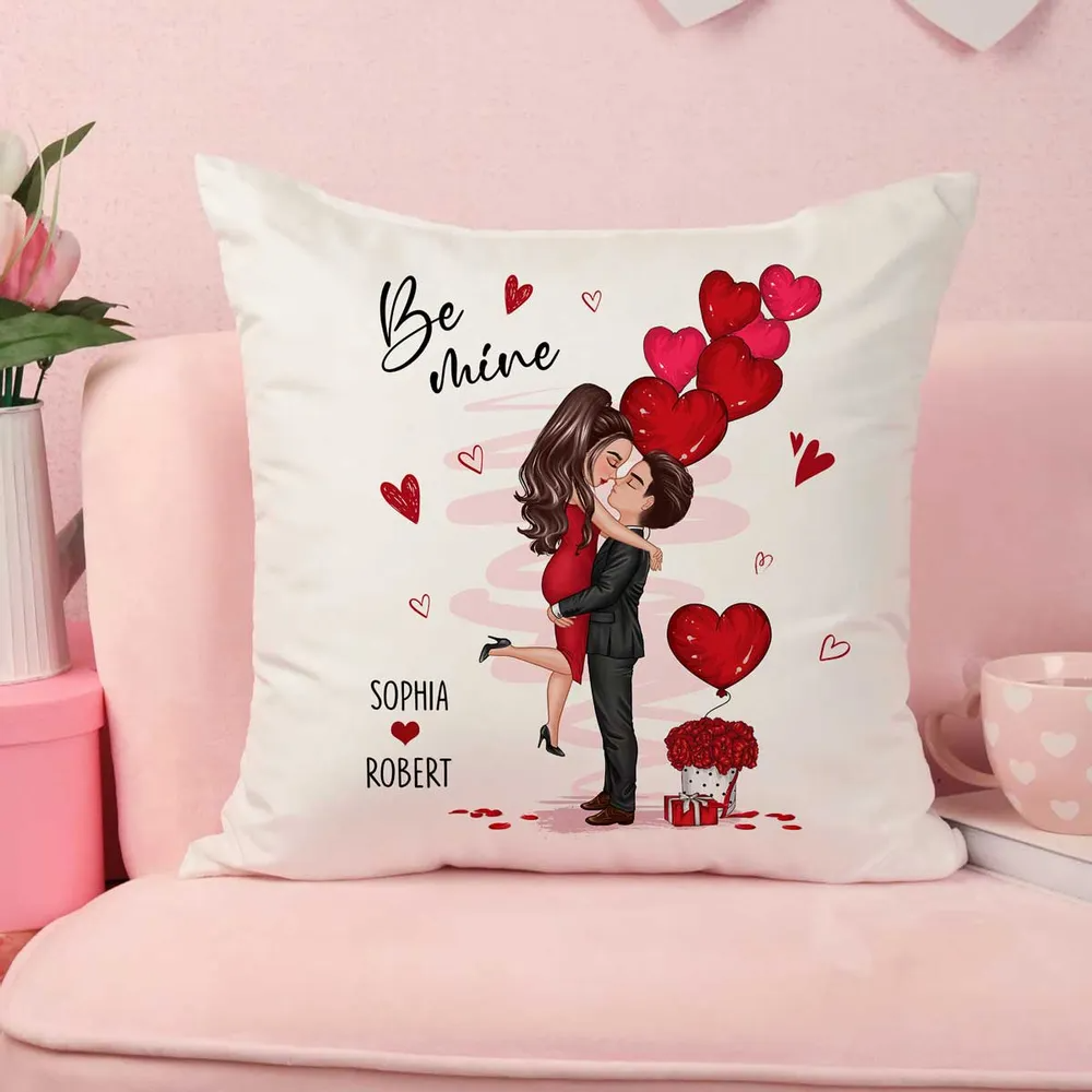 Be Mine Doll Couple Hugging Kissing Personalized Pillow - Gift For Him Gift For Her