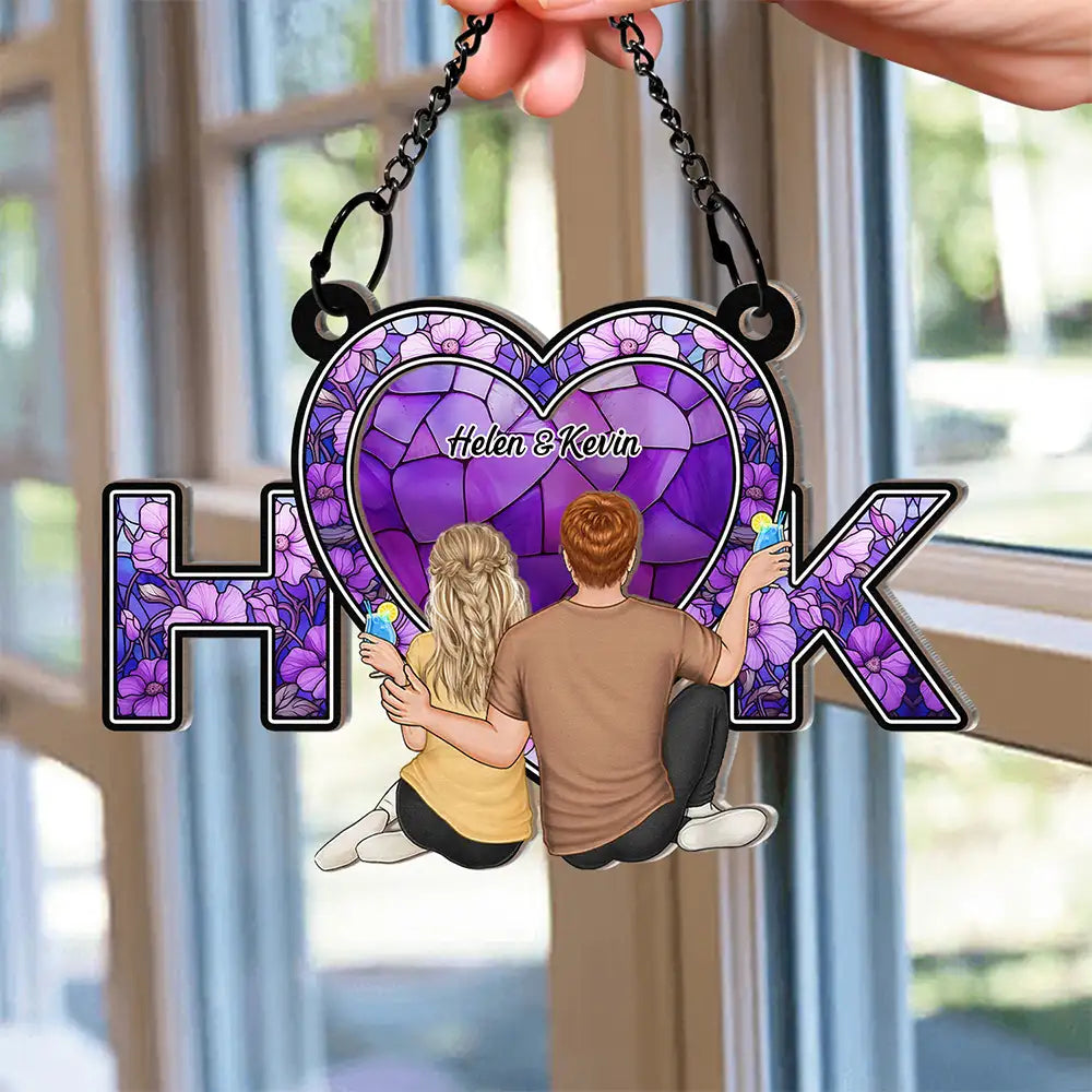 Couple Love Initial Flower Names - Personalized Window Hanging Suncatcher Ornament