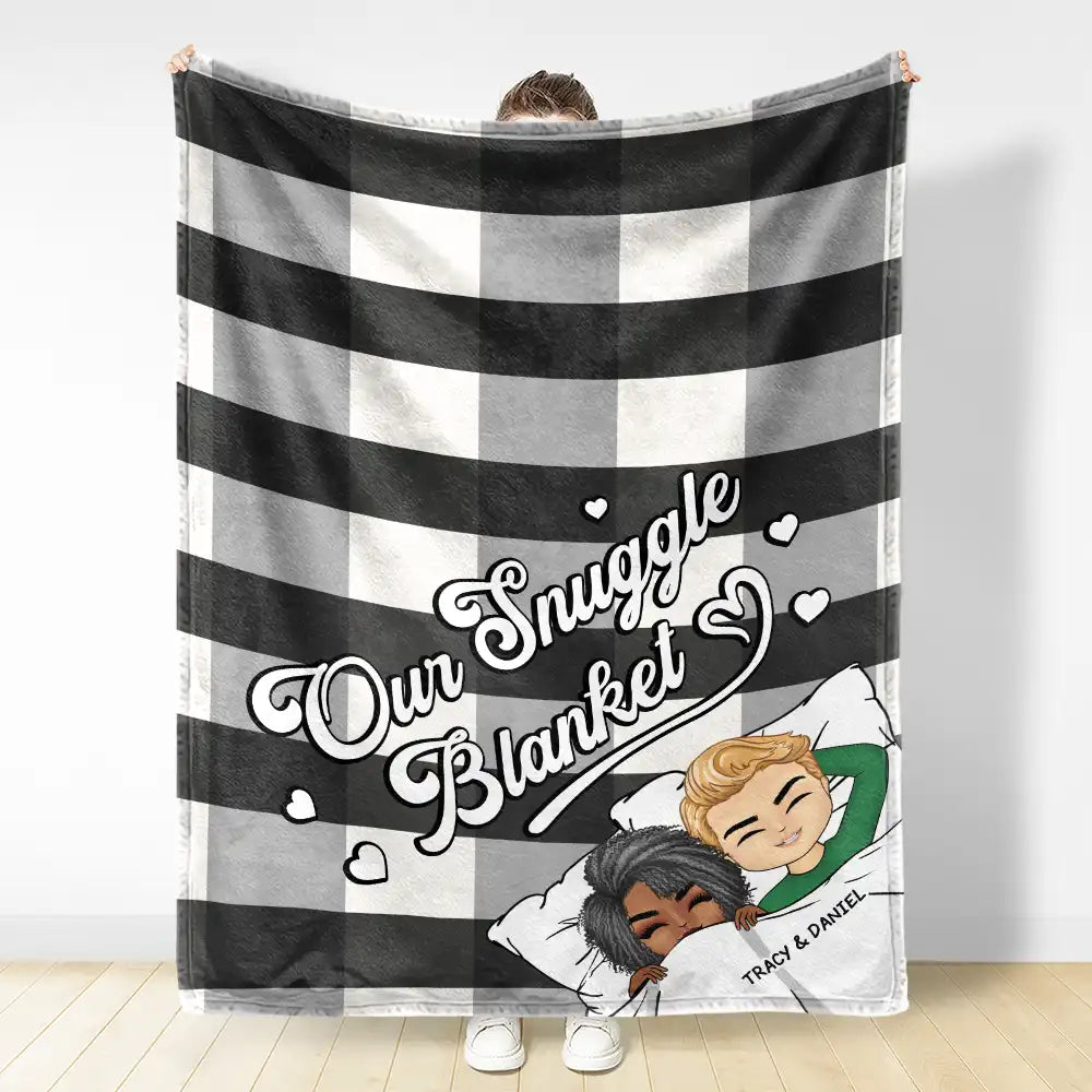 Couple Chibi Our Snuggle Blanket Cozy Plaid - Personalized Fleece Blanket