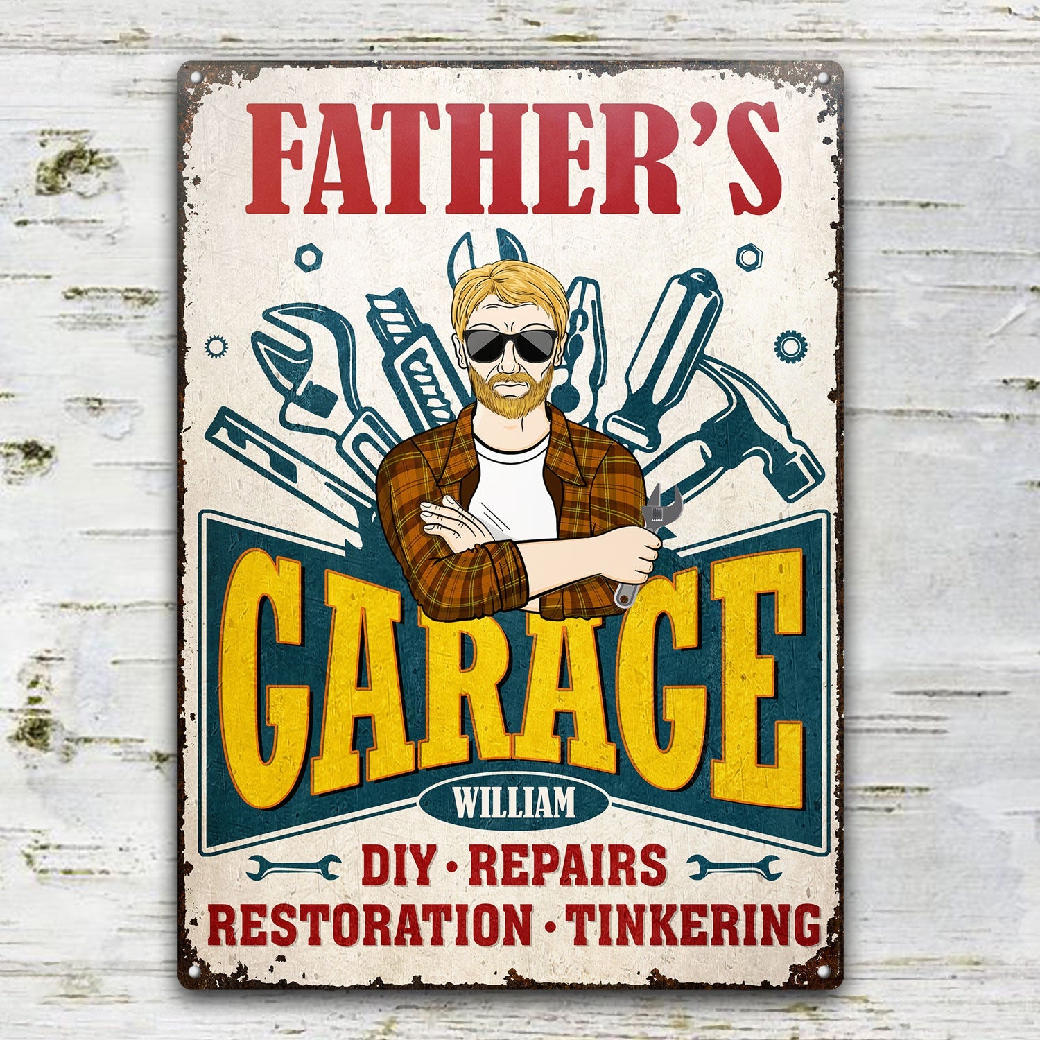 Dad's Grandpa's Workshop Restoration Tinkering - Gift For Father, Grandfather - Personalized Classic Metal Signs