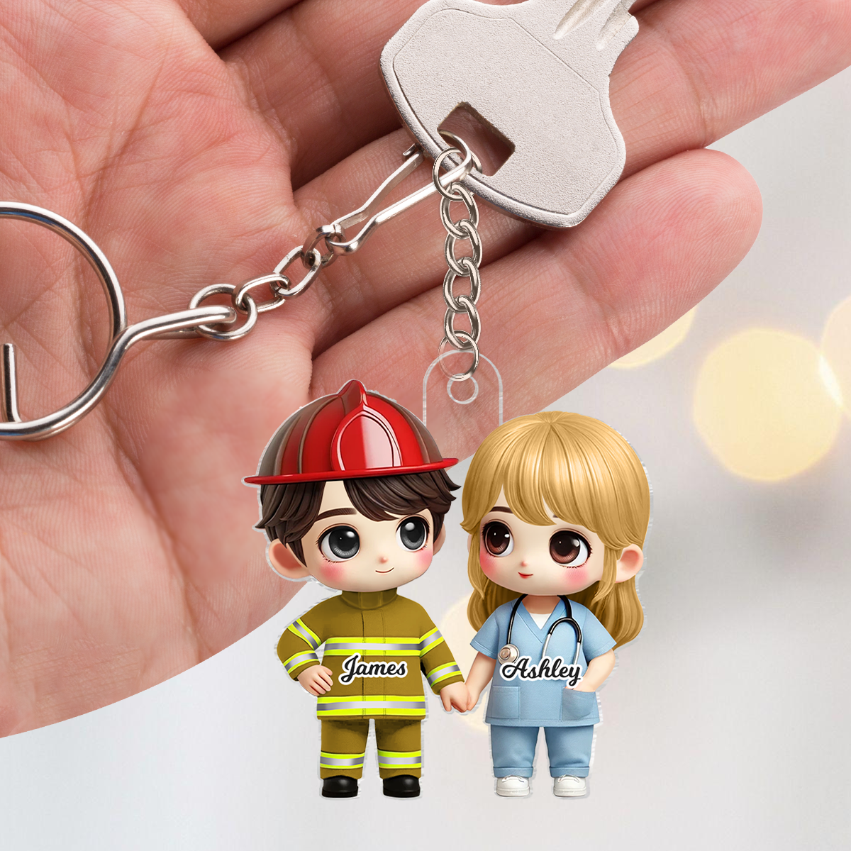 Cute Cartoon Couple Gift by Occupation Gift For Her Gift For Him Personalized Acrylic Keychain, Anniversary Gift For Couple