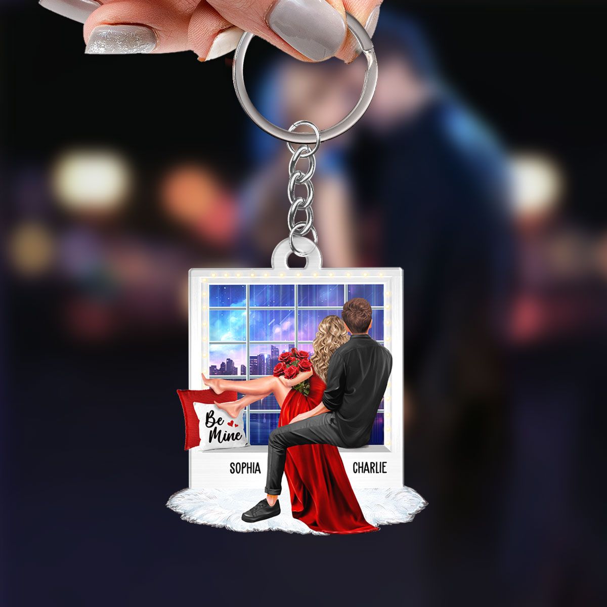 Embracing Couples On Window Personalized Acrylic Keychain, Valentine's Day Gift, Anniversary Gift for Couples