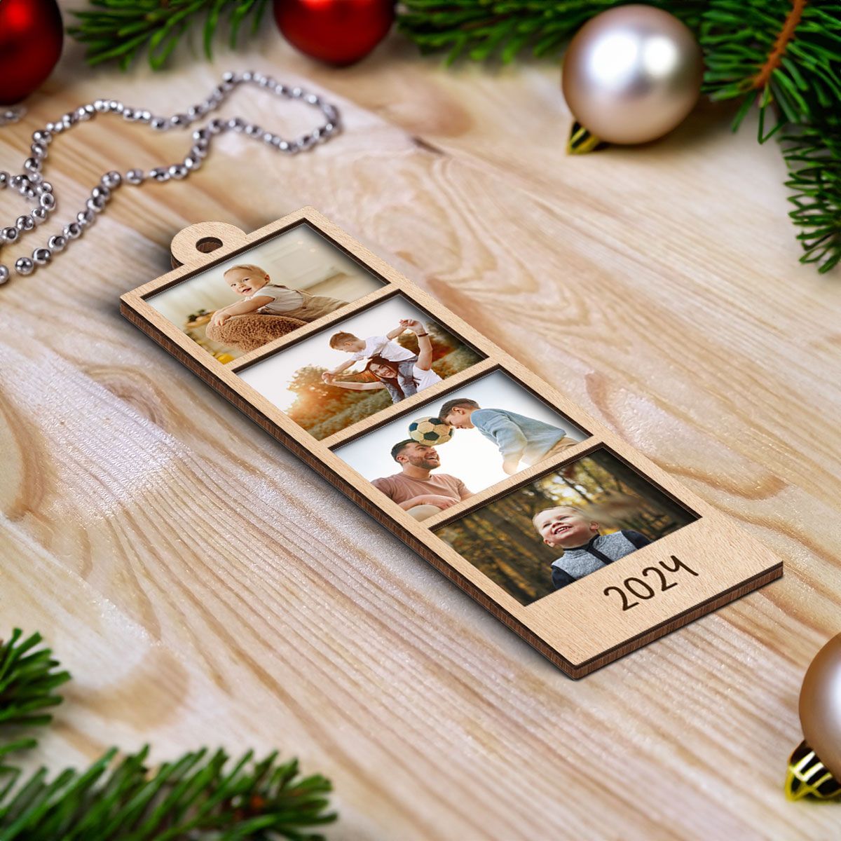 Family Couple Sisters Besties Photo Strip Ornament, Personalized Photo Strip Christmas Ornament, 2-Layered Wooden Ornament