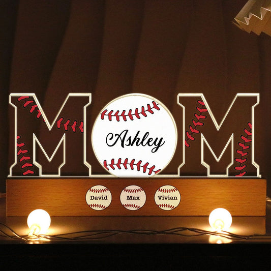 Baseball Softball Mom Kids Names Personalized Acrylic Block LED Night Light