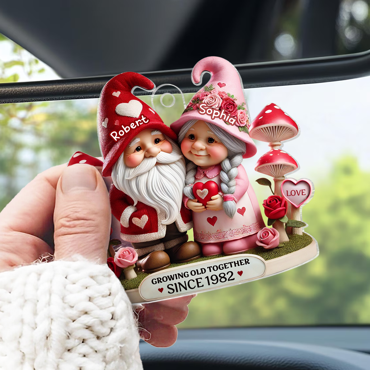 Gnome Mushroom Old Couple Valentine's Day Gift for him, Gift for her, Personalized Acrylic Car Hanger