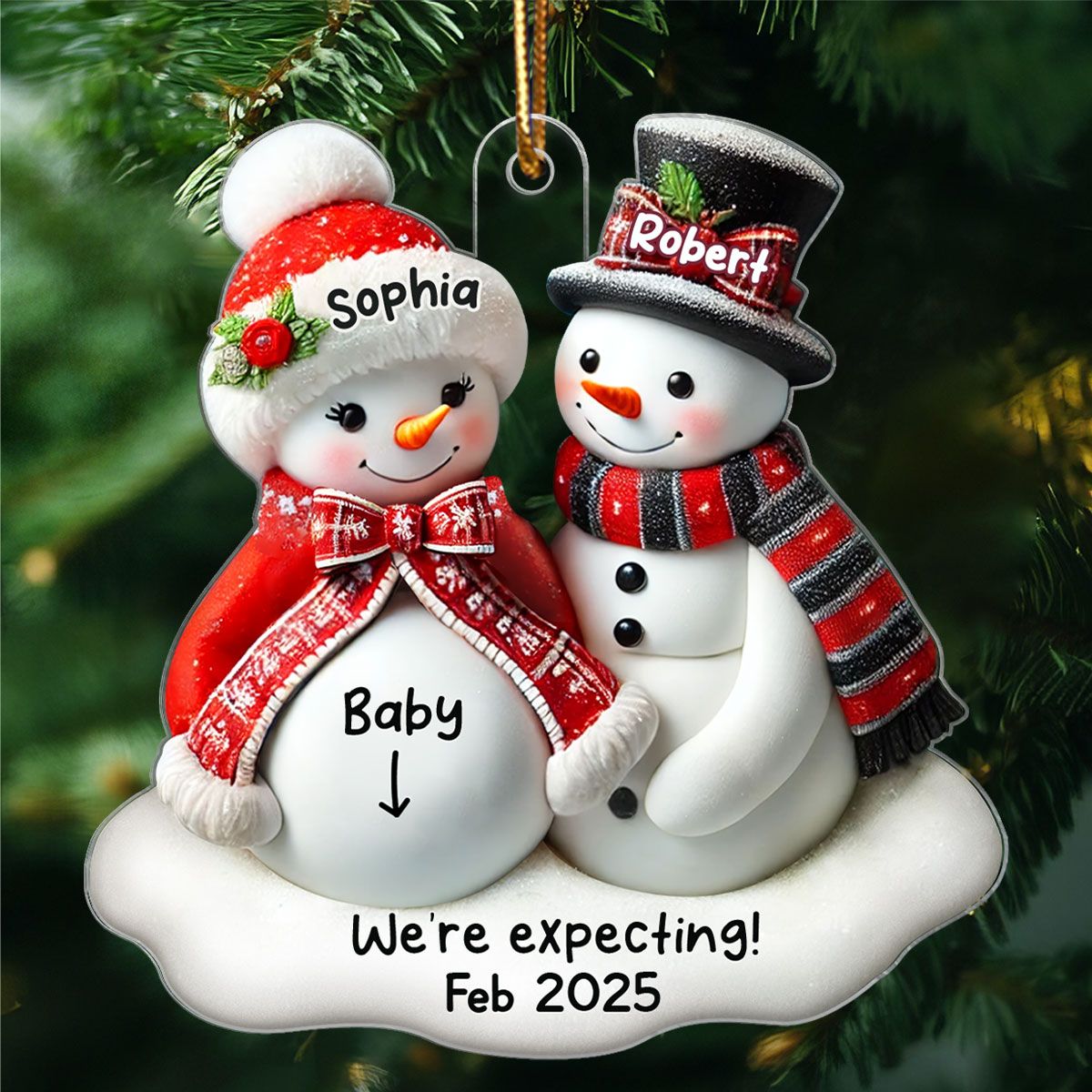 Snowman Couple Expecting Parents Pregnancy Announcement Keepsake Personalized Acrylic Ornament