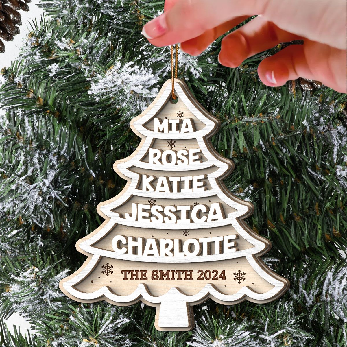 Family Members Names White Christmas Tree Personalized 2-Layer Wooden Ornament