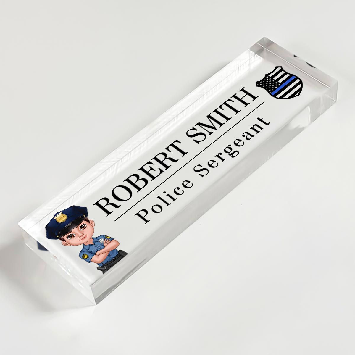 Police Thin Blue Line Personalized Acrylic Desk Name Plate, Office Decor, Appreciation Gift, Christmas Gift For Police Officers, Sheriff, Deputy Sheriff