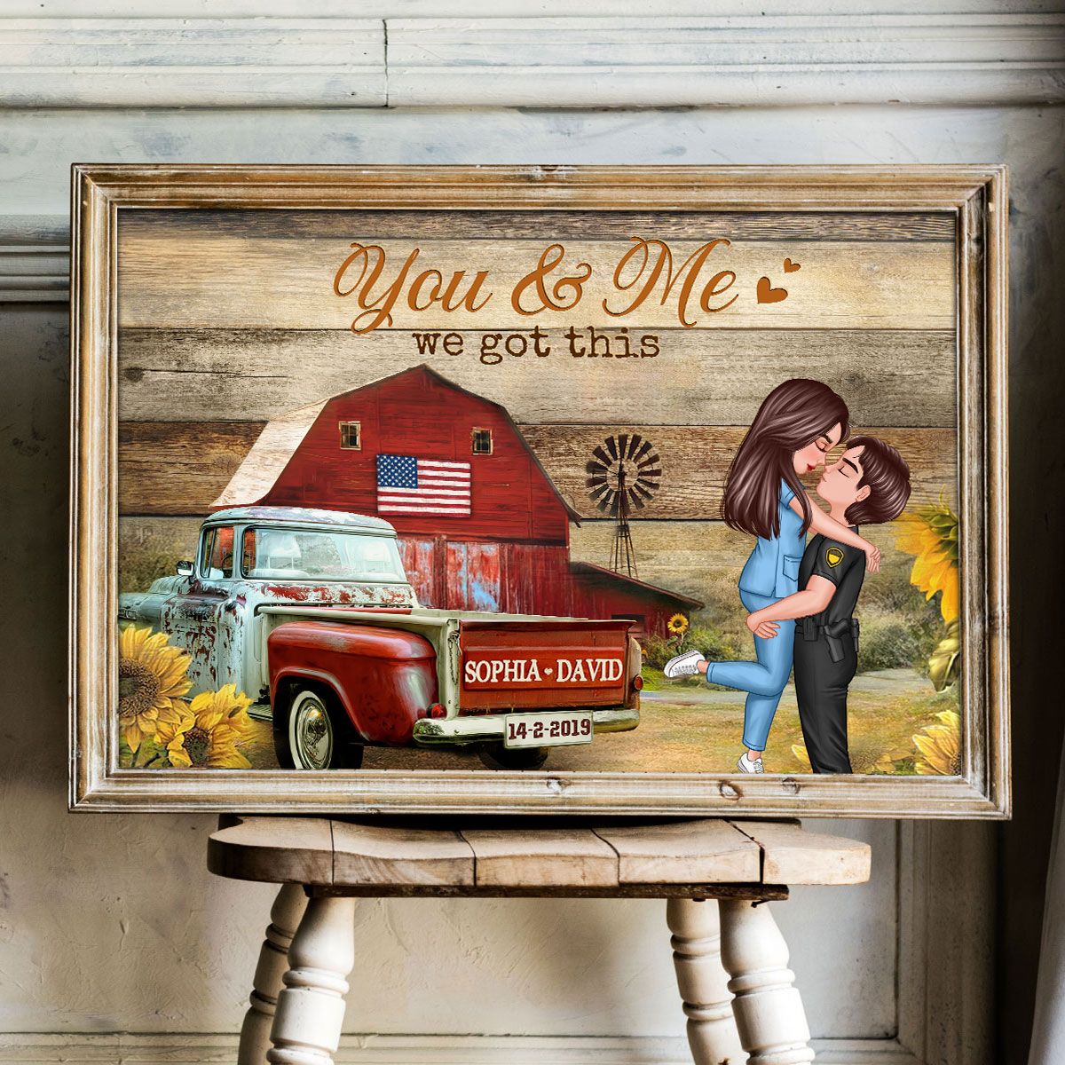 Hero Couple Vintage Truck Farmhouse Personalized Poster, Anniversary Valentine's Day Gift For Him, Her, Husband, Wife