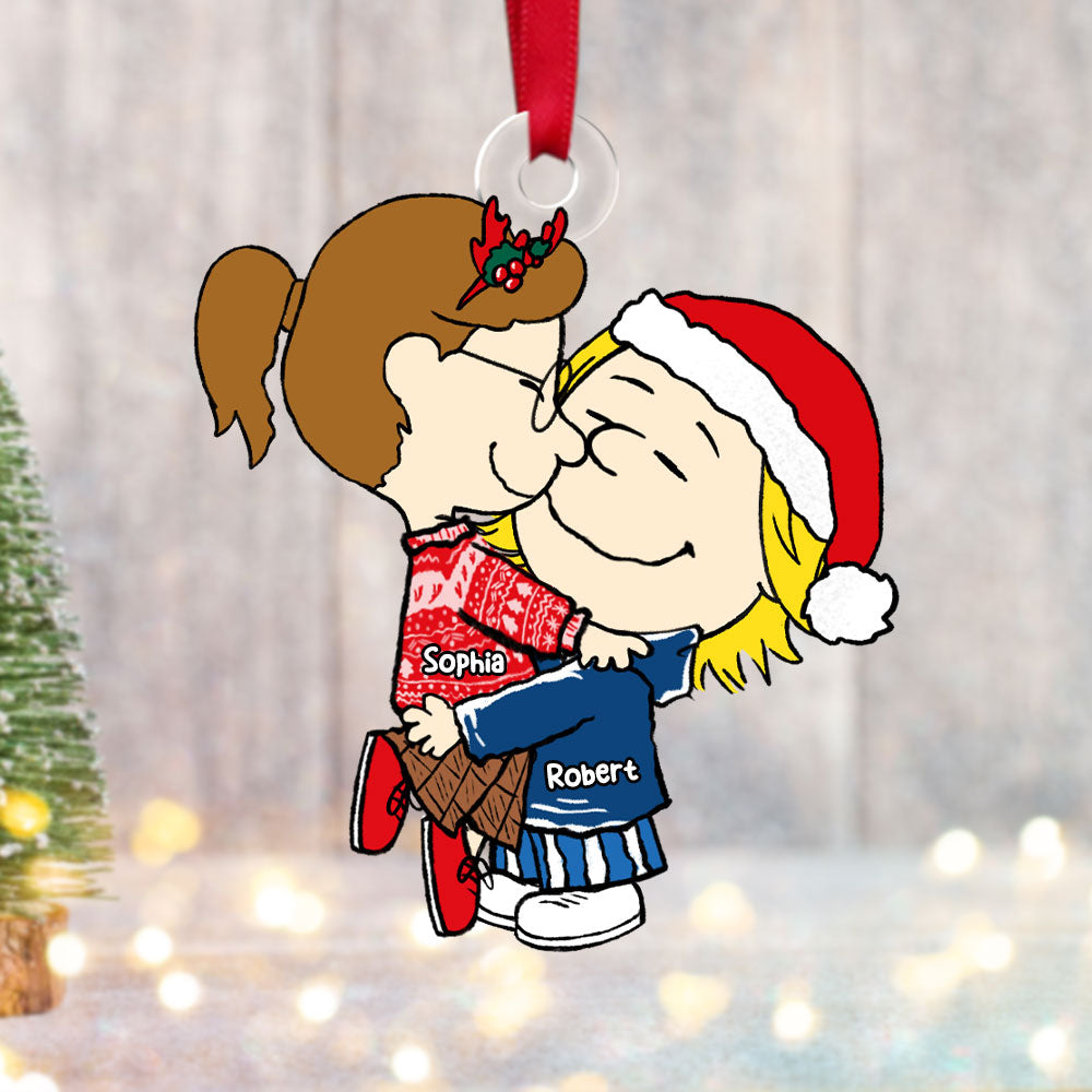 Cartoon Couple Christmas Ornaments - Kissing Couple - Personalized Gifts For Couple