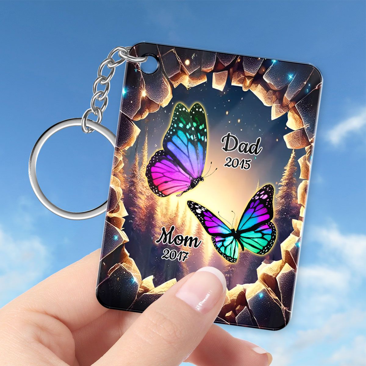 Family Butterflies 3D Hole Memorial Sympathy Gift Remembrance Keepsake Personalized Acrylic Keychain