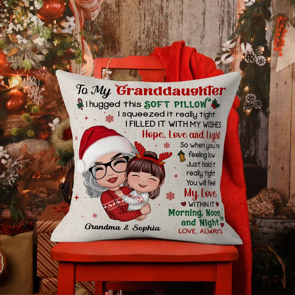 Doll Grandma Hugging Kid Christmas Gift For Granddaughter Grandson Personalized Polyester Linen Pillow