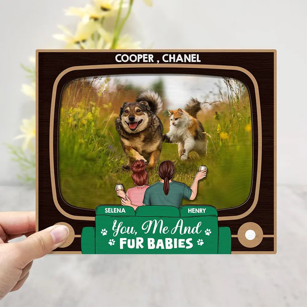 Custom Photo You, Me And The Dog Cat - Personalized 2-Layered Wooden Plaque With Stand