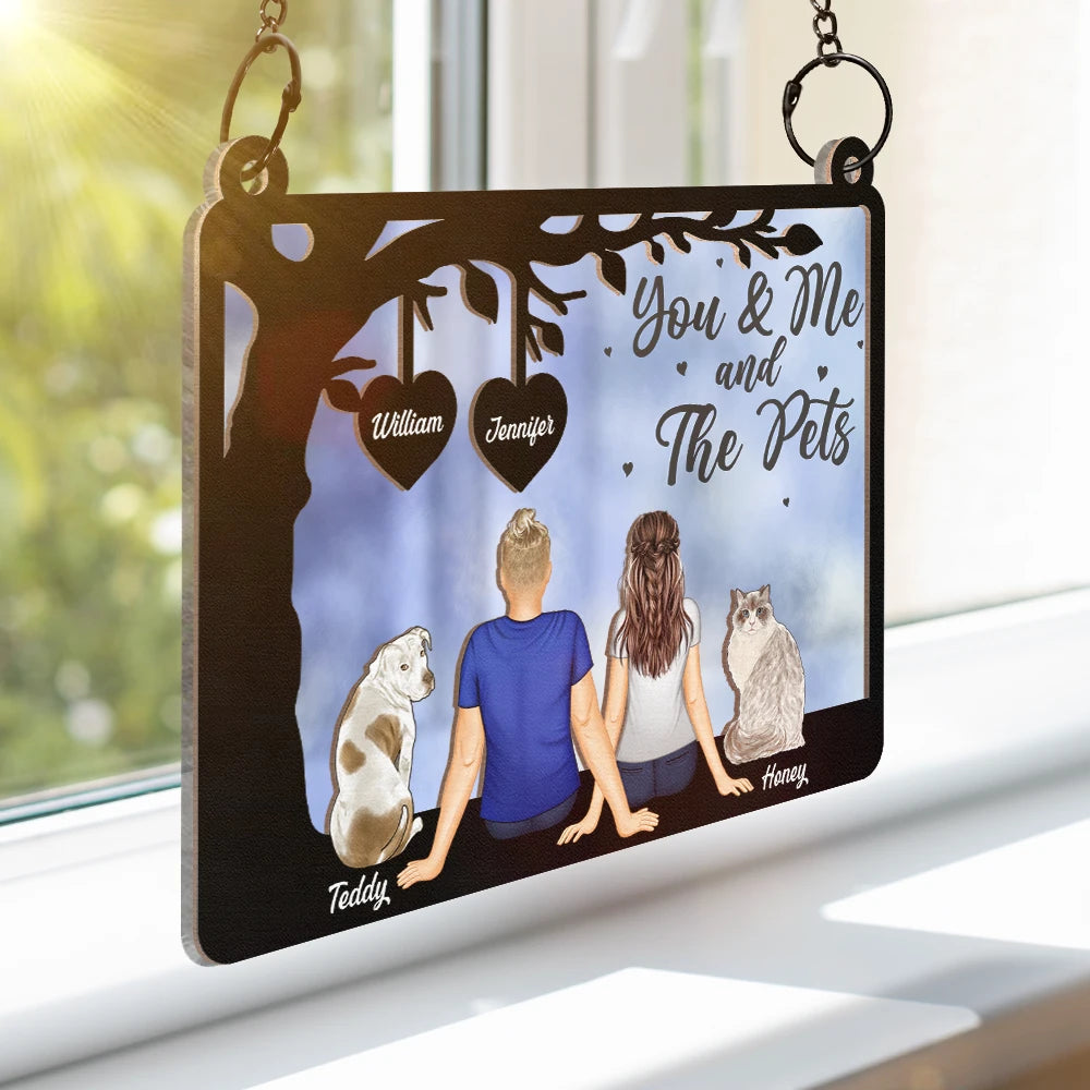 Pet Couple You & Me And The Dogs - Personalized Window Hanging Suncatcher Ornament