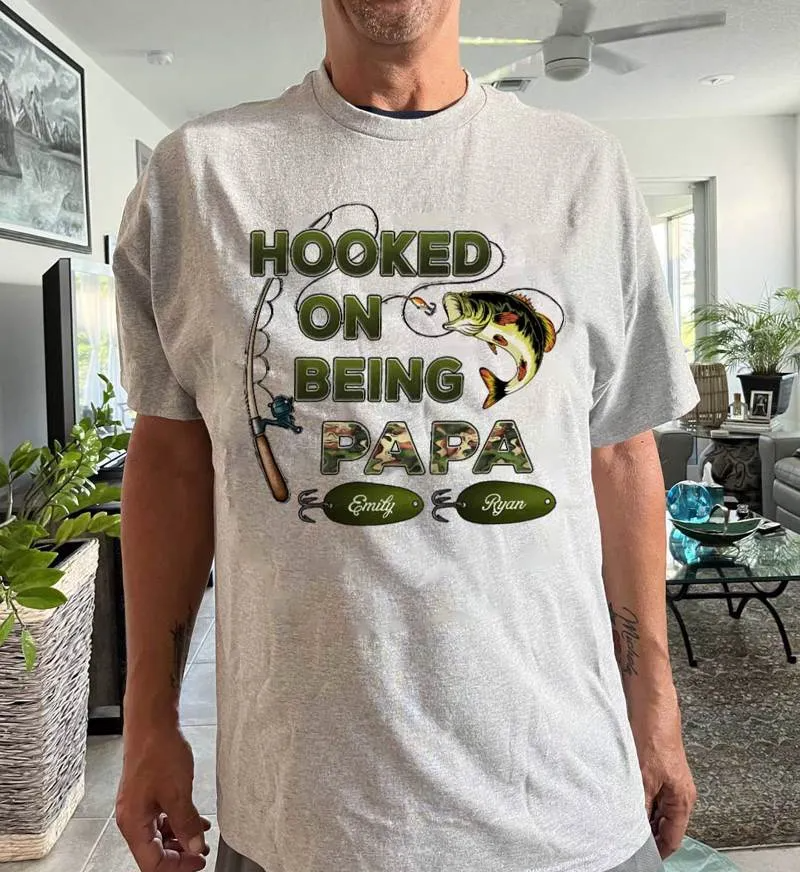 Hooked On Being Grandpa Papa Fishing Camouflage Personalized Shirt, Father's Day Gift For Grandpa, Dad, Husband