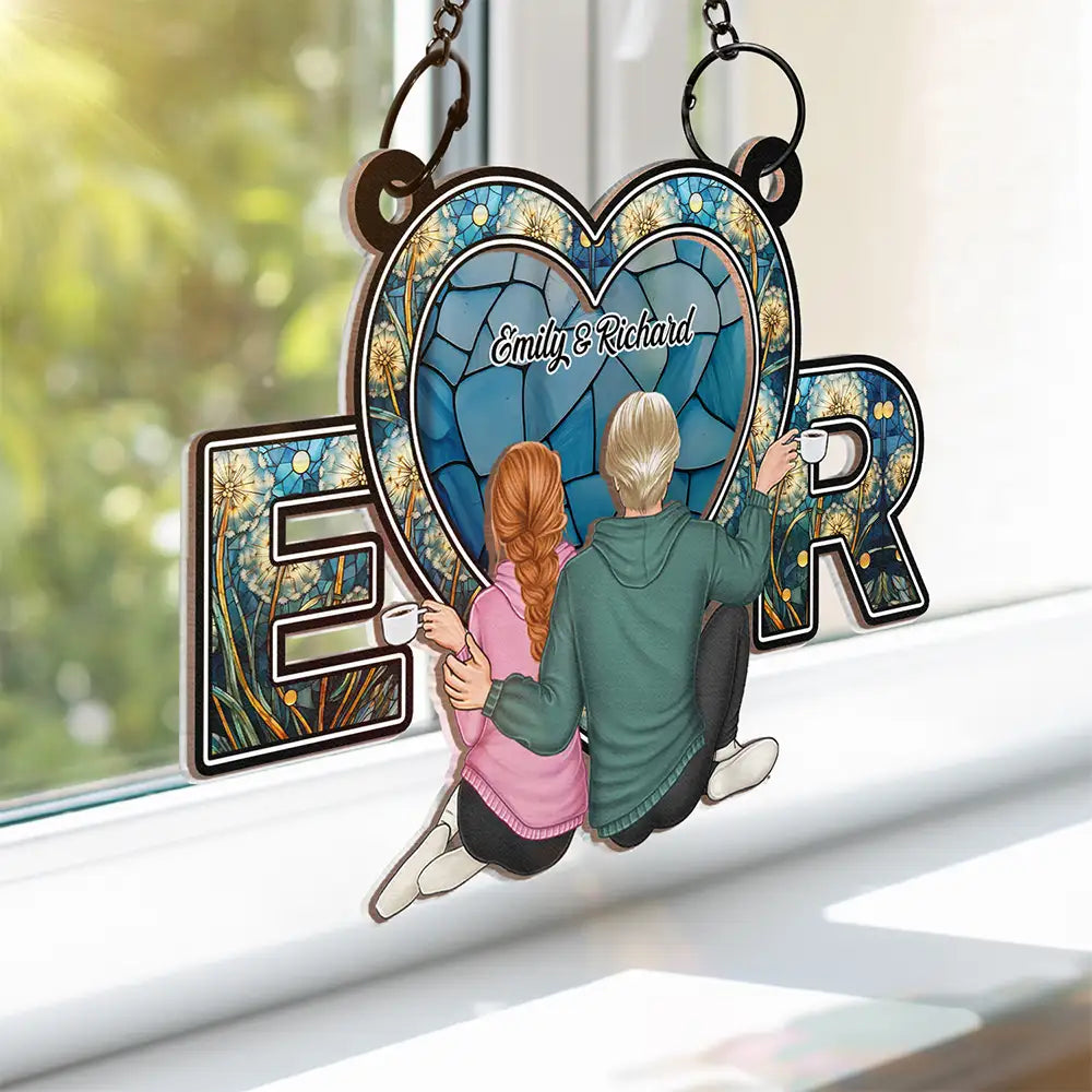 Couple Love Initial Flower Names - Personalized Window Hanging Suncatcher Ornament