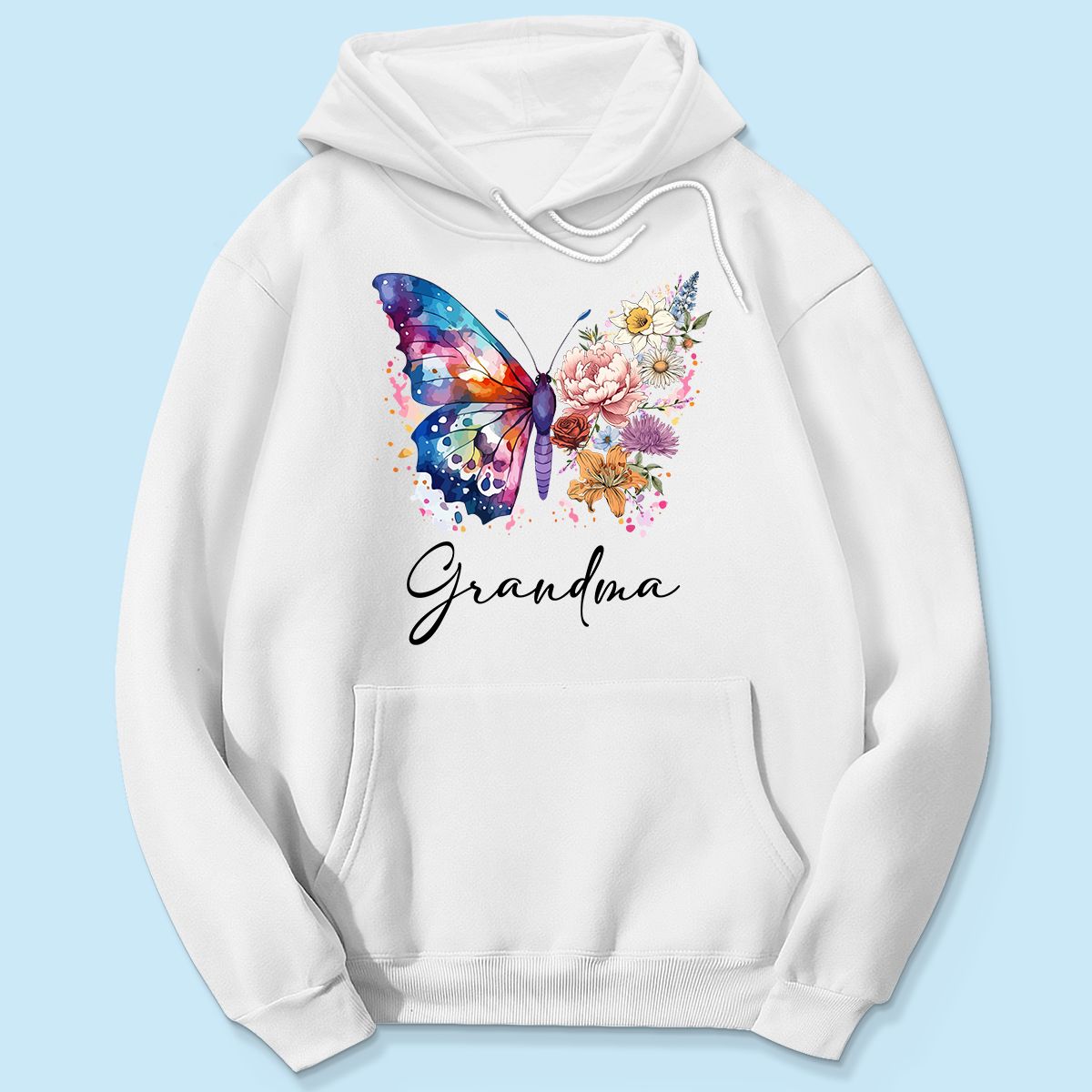 Grandma Mom Half Butterflies Birth Month Flowers Personalized Shirt