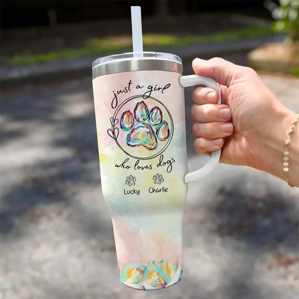 Just A Girl Who Loves Dogs - Dog & Cat Personalized Custom 40 Oz Stainless Steel Tumbler With Handle - Gift For Pet Owners, Pet Lovers