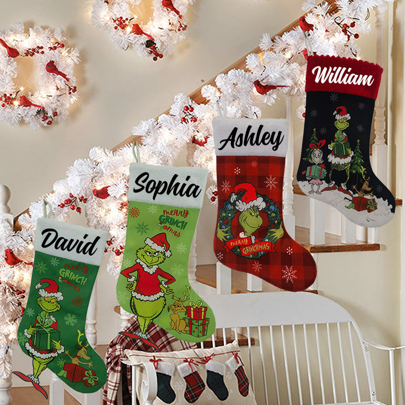 New Christmas Decorations Christmas Stocking Green Monster Christmas Gift Bags Large Children's Candy Bags